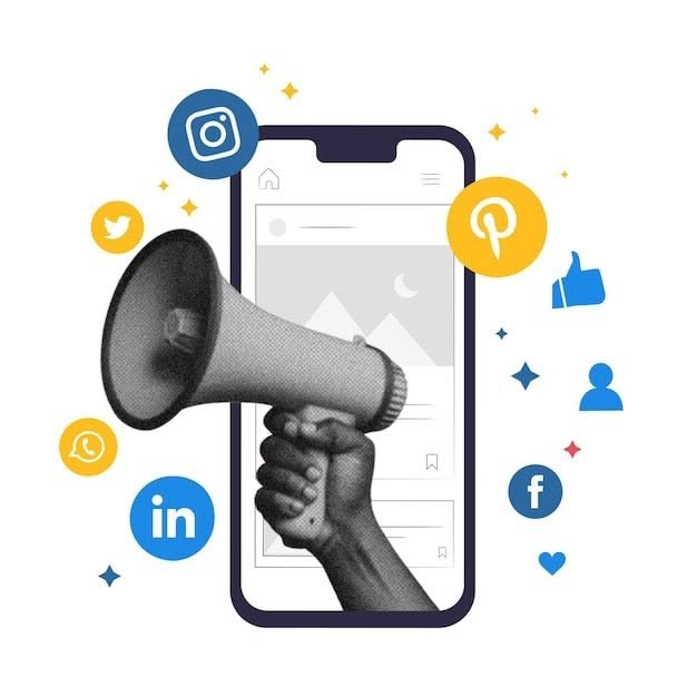 social media marketing mobile phone concept influencer with trendy effet hand